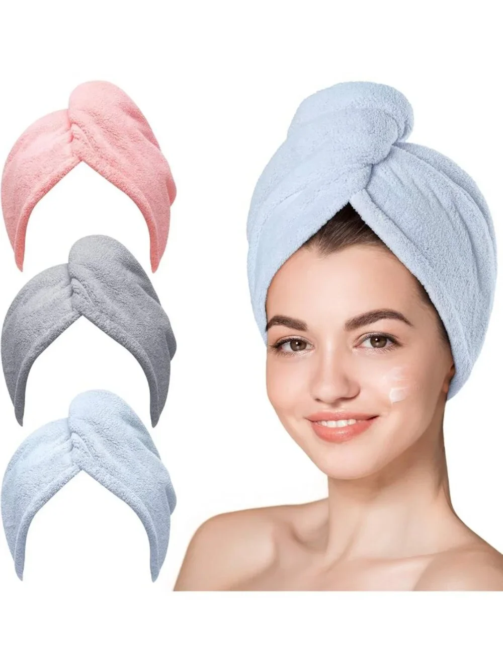 3-Pack Microfiber Hair Towel Wraps - Quick-Drying, Highly Absorbent for Curly